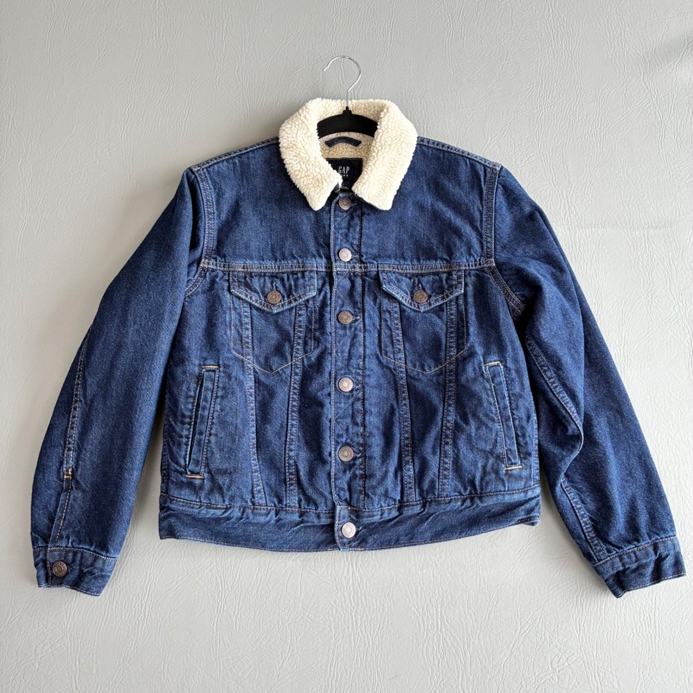 Gap Kids Dark Blue Sherpa Lined Denim Trucker Jacket Size XL 12-13 Years
